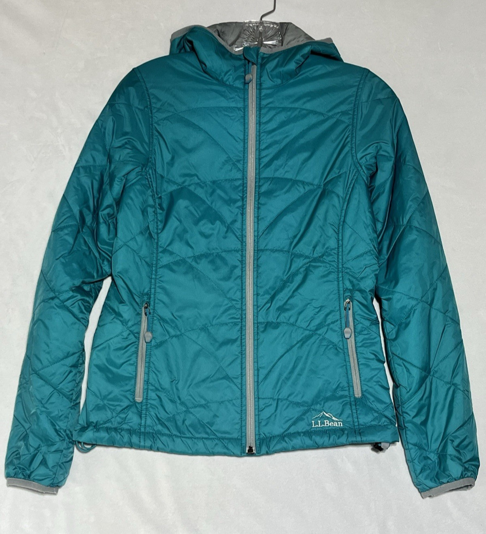 LL Bean Primaloft Packaway Hooded Jacket Womens XXS Teal Quilted Puffer Layer